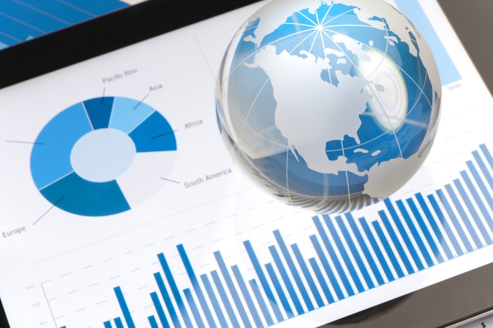 globe and statistical charts